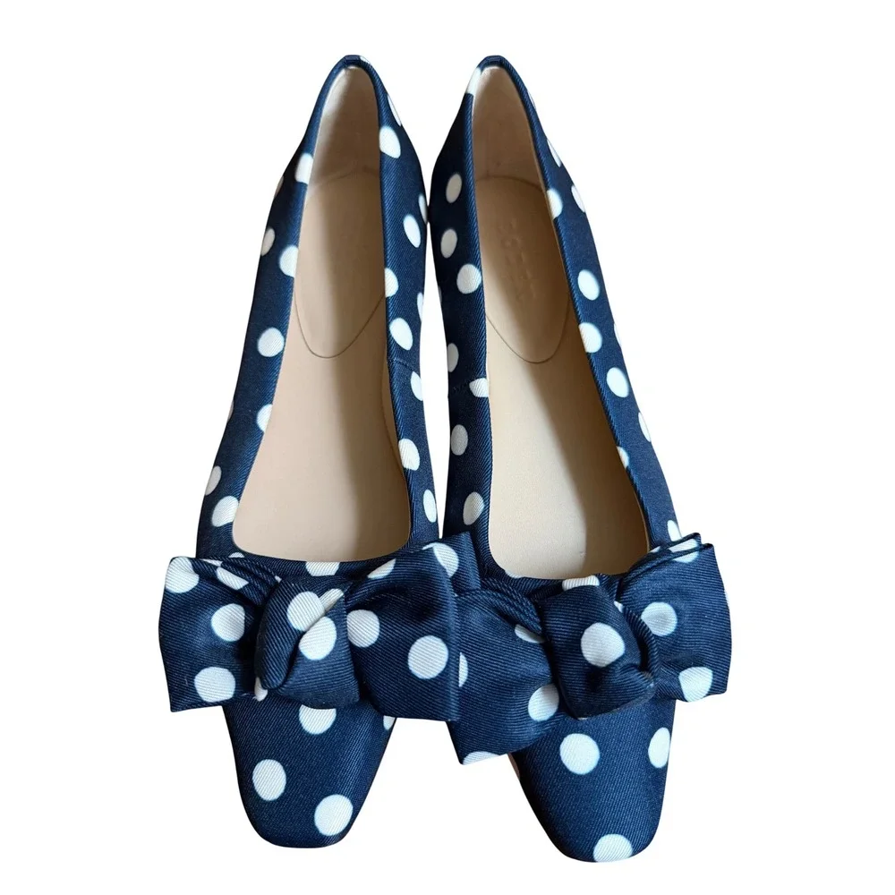 Boden Chisel Toe Navy White Polka Dot Bow Pointed Toe Flats A1946 40 - Picture 2 of 8